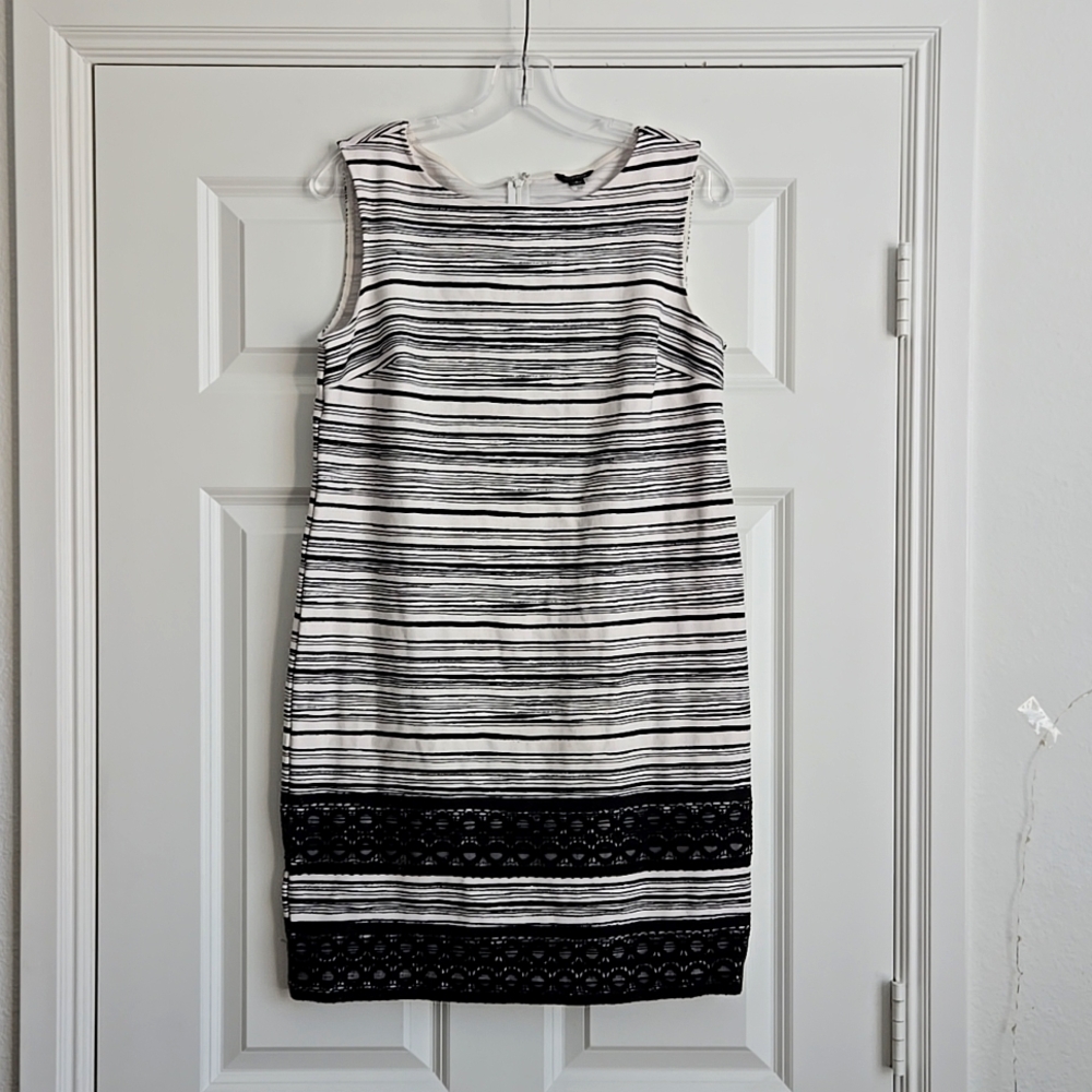 Ann Taylor Black and White Striped Midi Dress